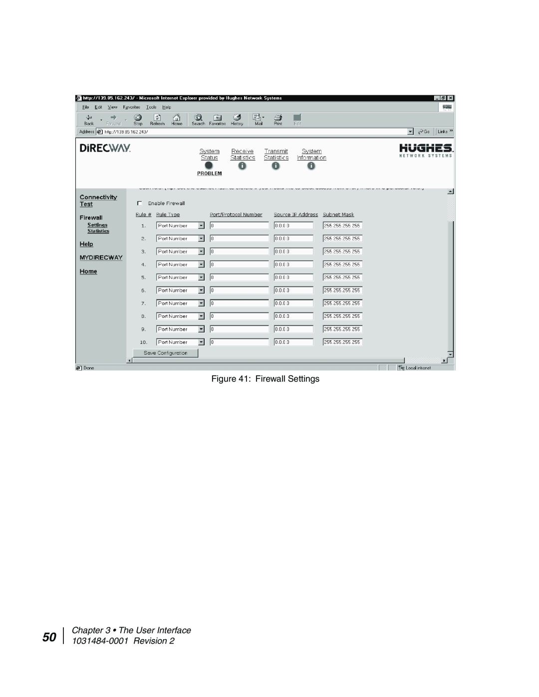 Hughes DW4020 manual Firewall Settings, The User Interface 1031484-0001 Revision 
