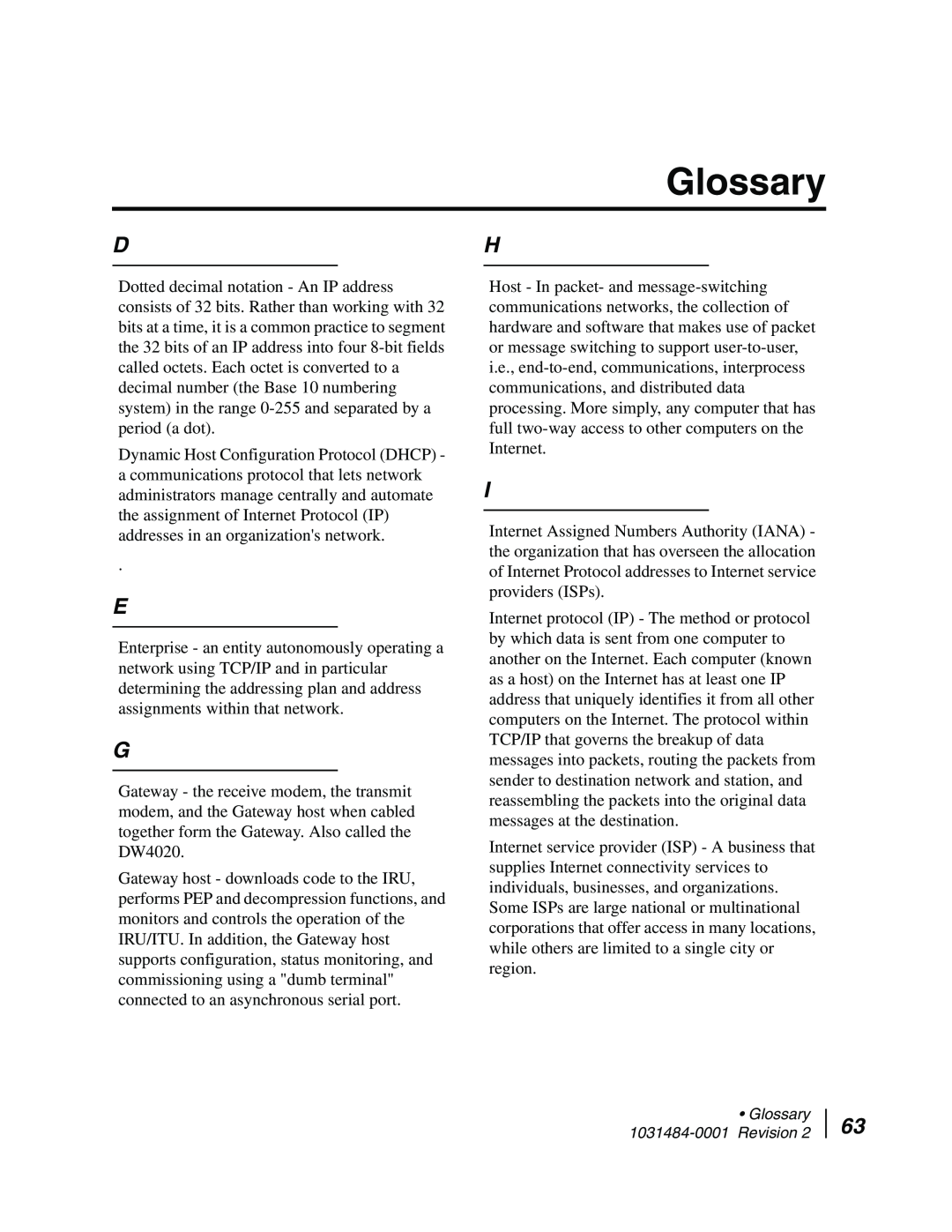 Hughes DW4020 manual Glossary 