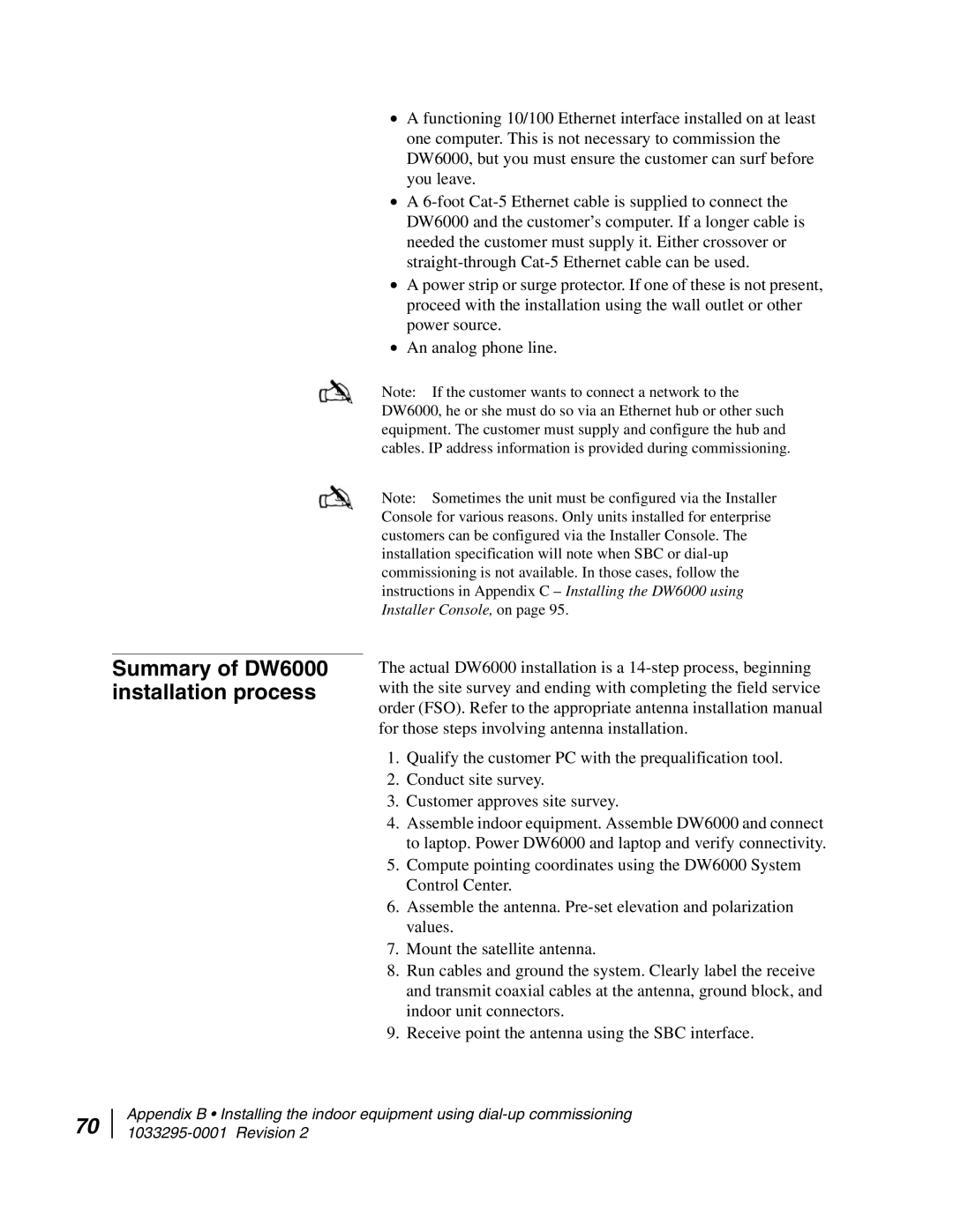 Hughes manual Summary of DW6000 installation process 