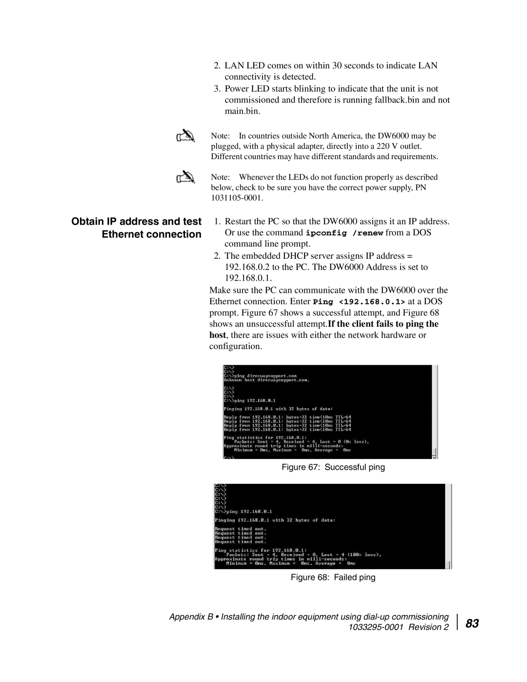 Hughes DW6000 manual Obtain IP address and test Ethernet connection 