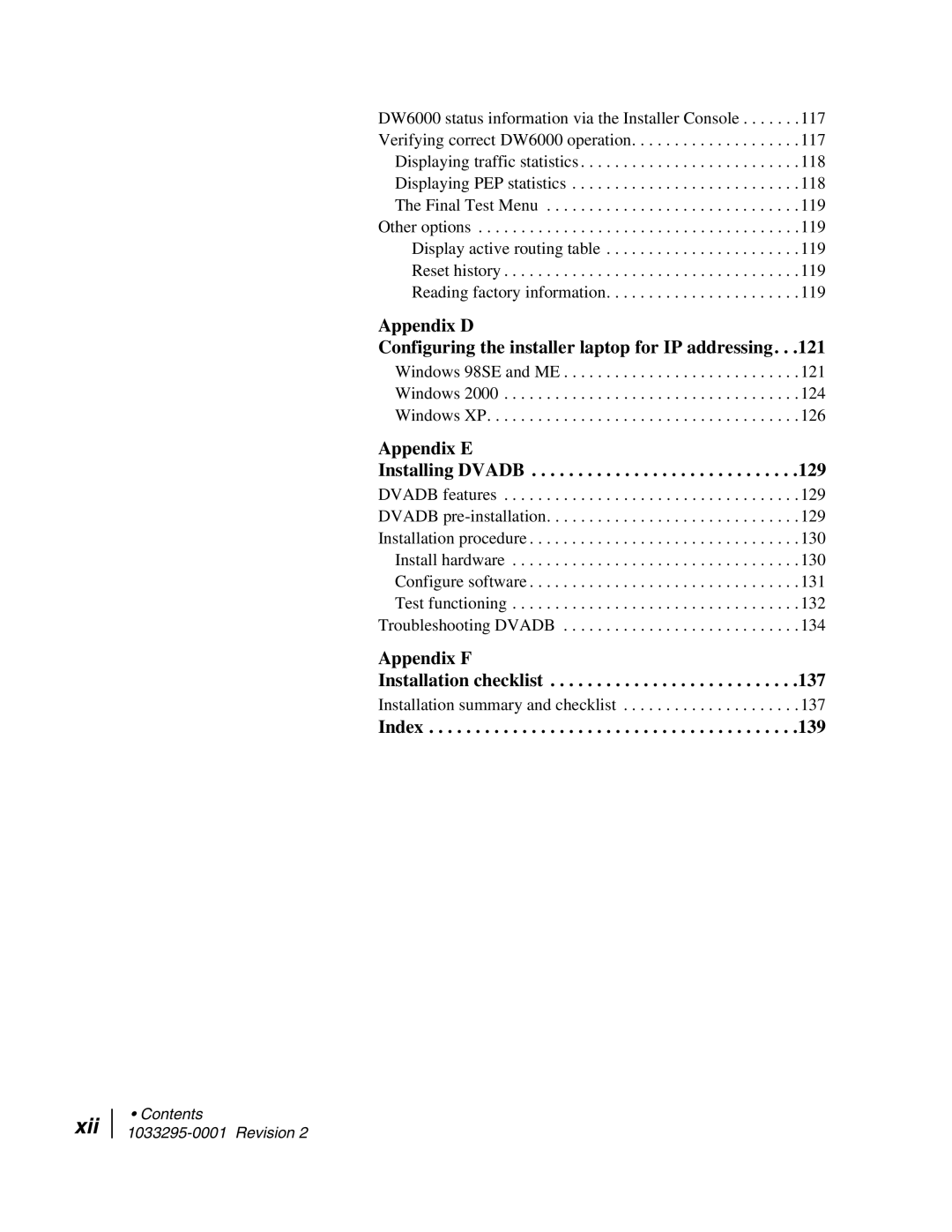 Hughes DW6000 manual Xii, Appendix E Installing Dvadb 