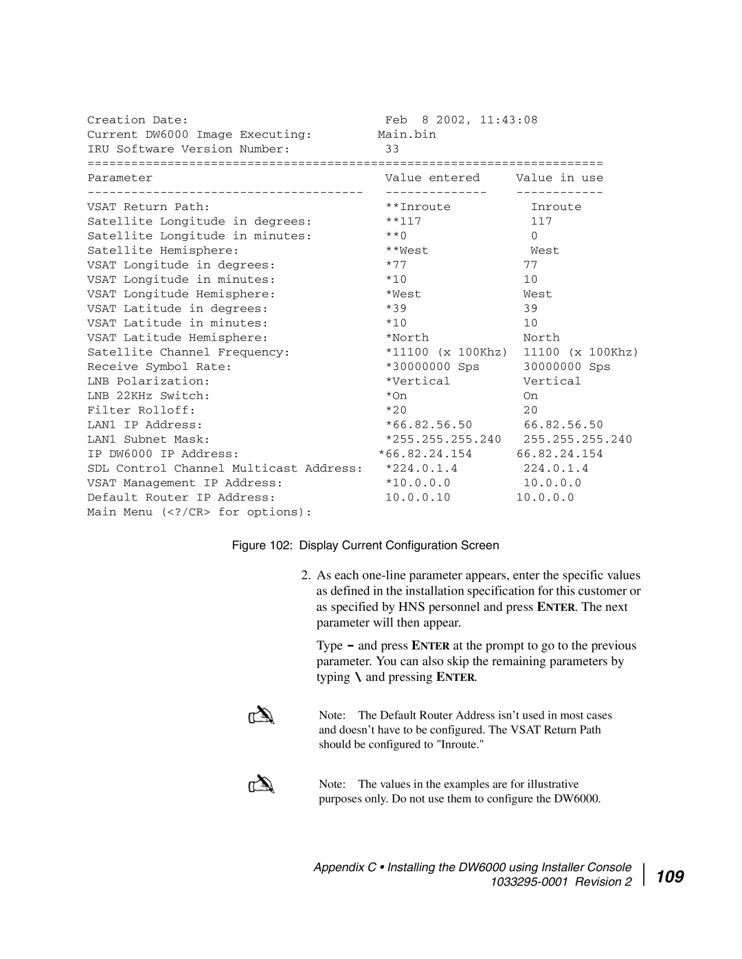 Hughes DW6000 manual 109, Display Current Configuration Screen 