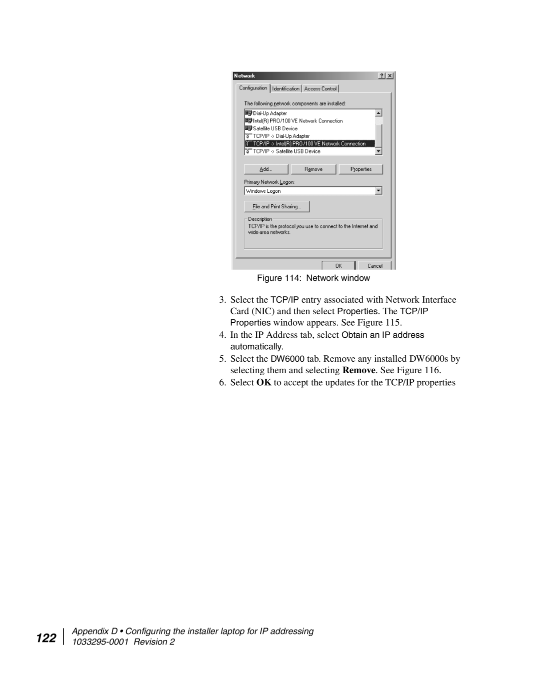 Hughes DW6000 manual 122, Network window 