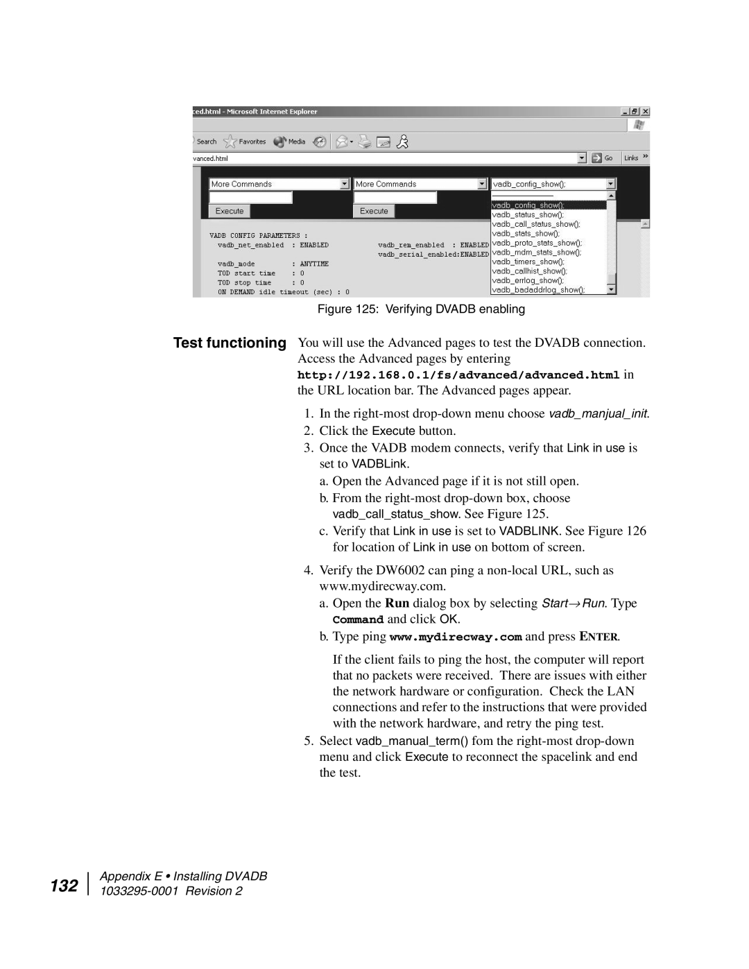 Hughes DW6000 manual 132, Verifying Dvadb enabling 