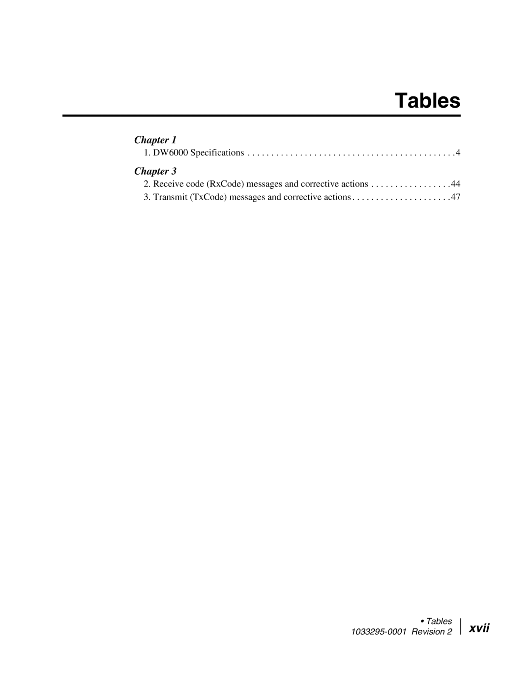 Hughes DW6000 manual Tables, Xvii 