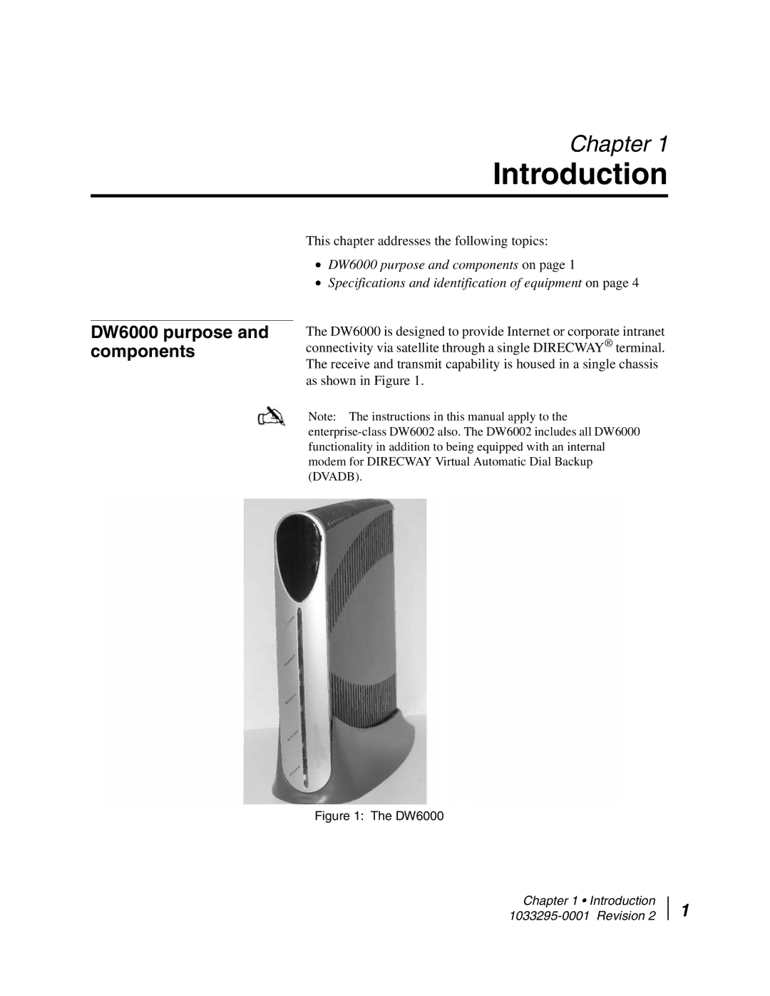 Hughes manual Introduction, DW6000 purpose and components 