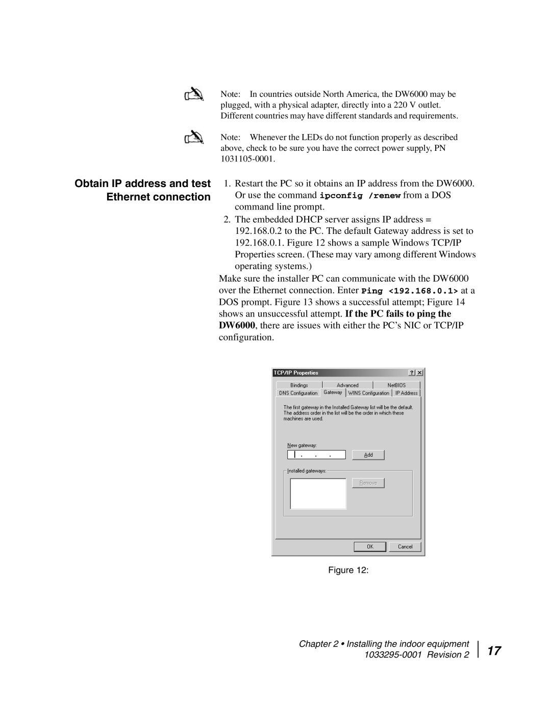 Hughes DW6000 manual Obtain IP address and test Ethernet connection 