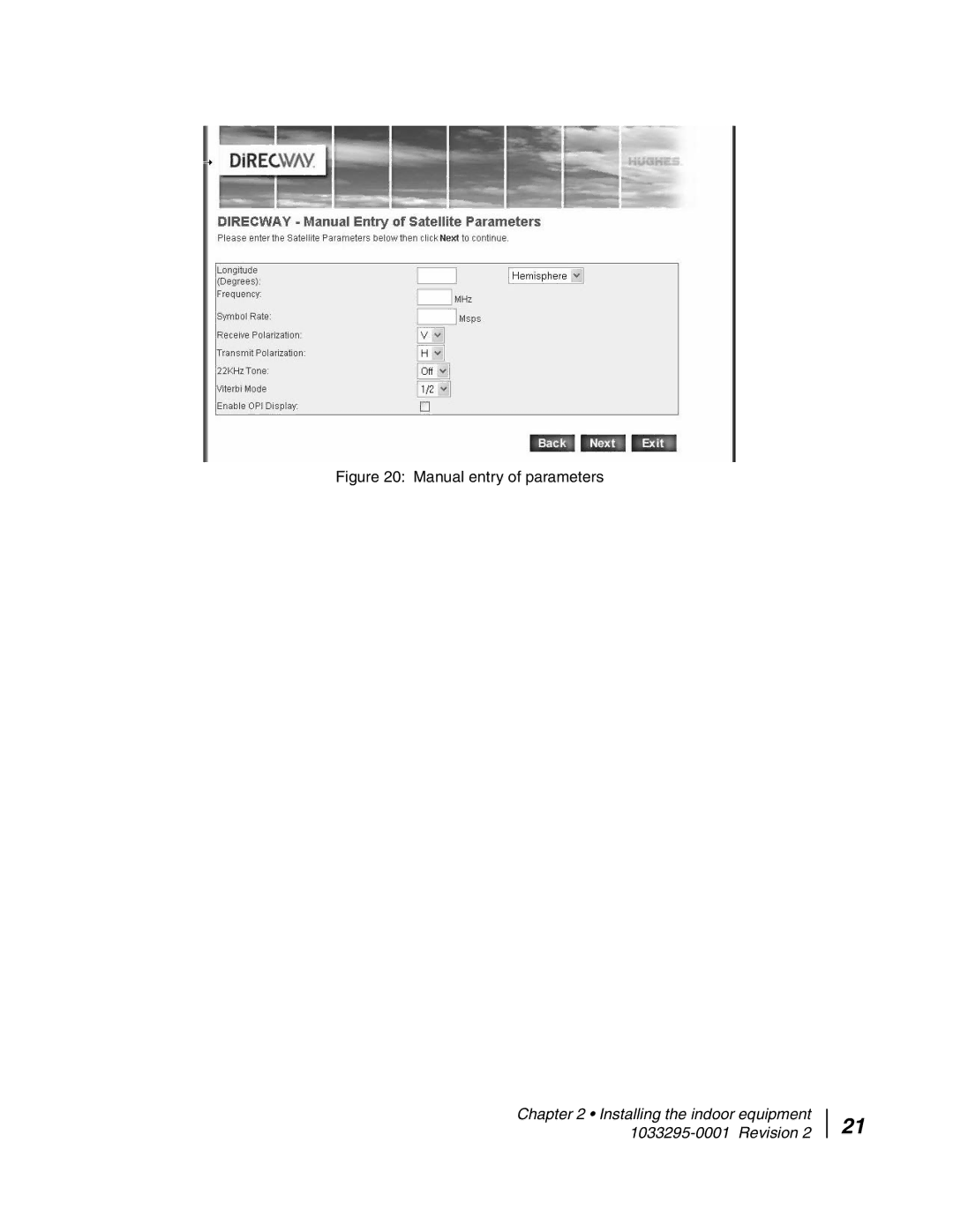 Hughes DW6000 manual Manual entry of parameters 