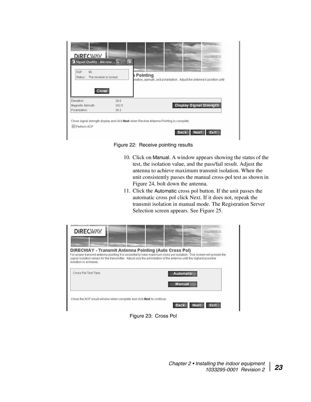 Hughes DW6000 manual Receive pointing results 