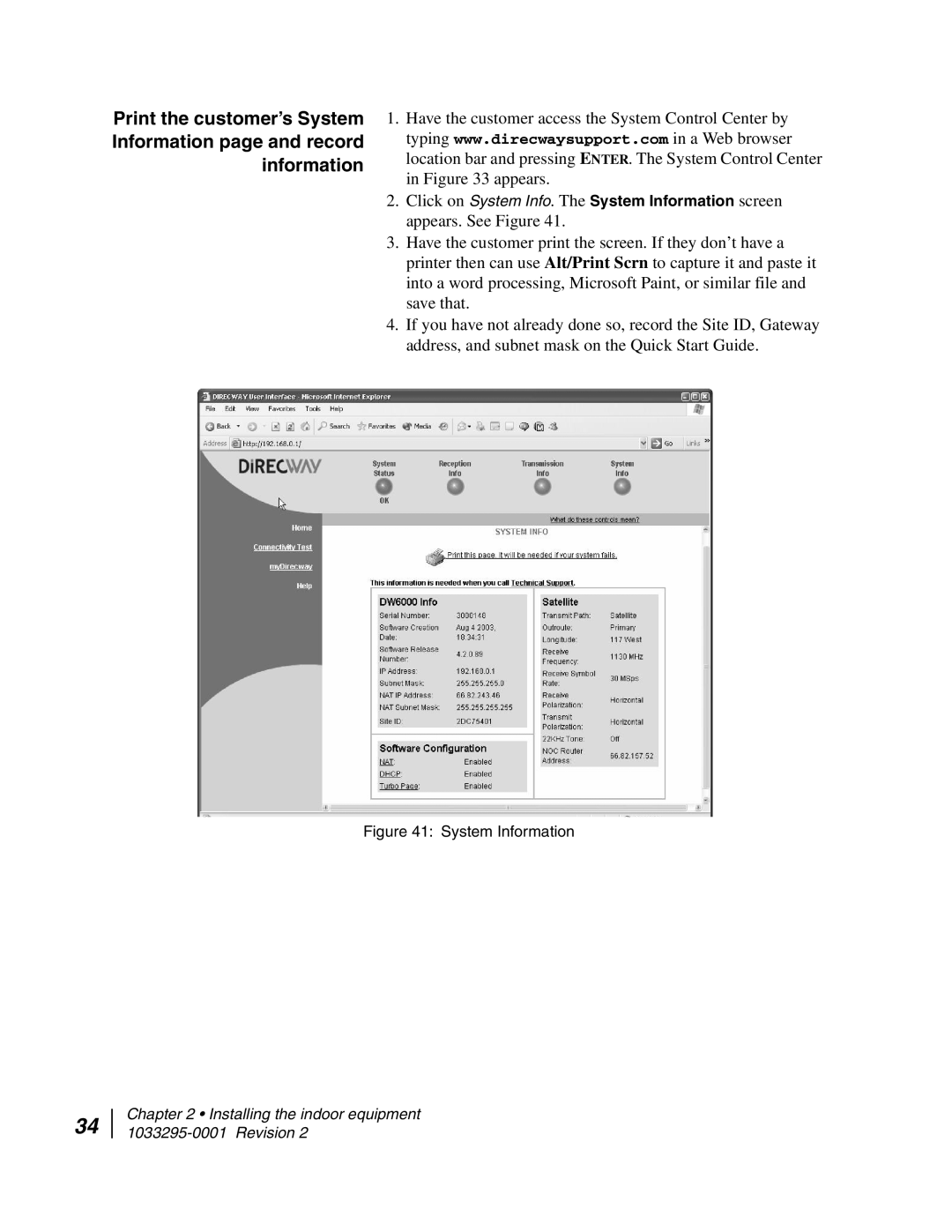 Hughes DW6000 manual System Information 