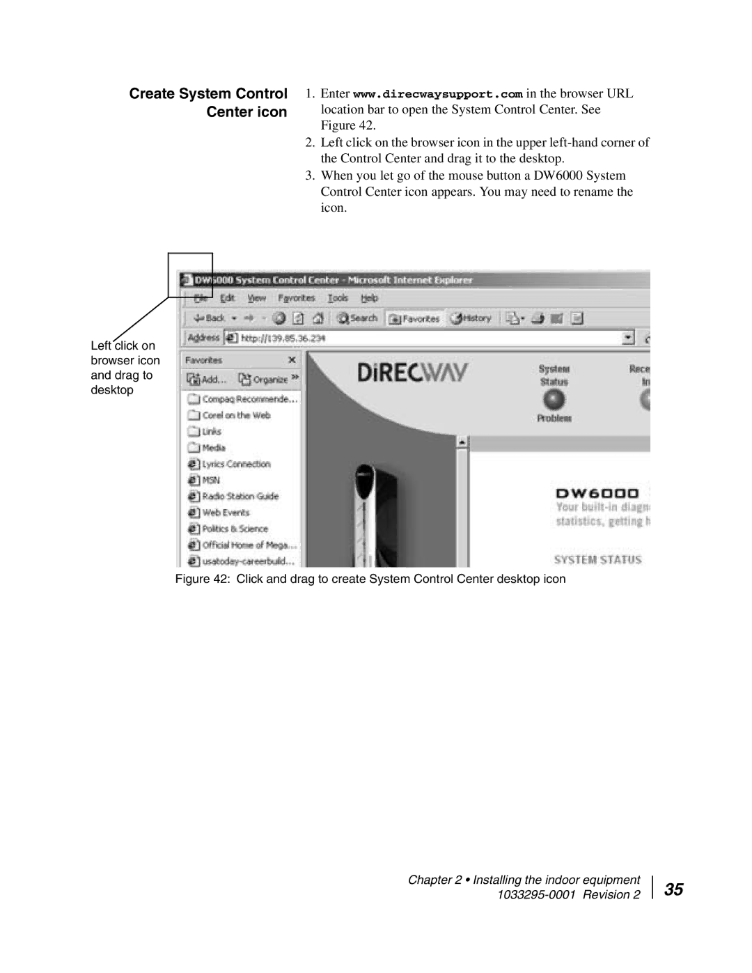 Hughes DW6000 manual Create System Control Center icon, Click and drag to create System Control Center desktop icon 