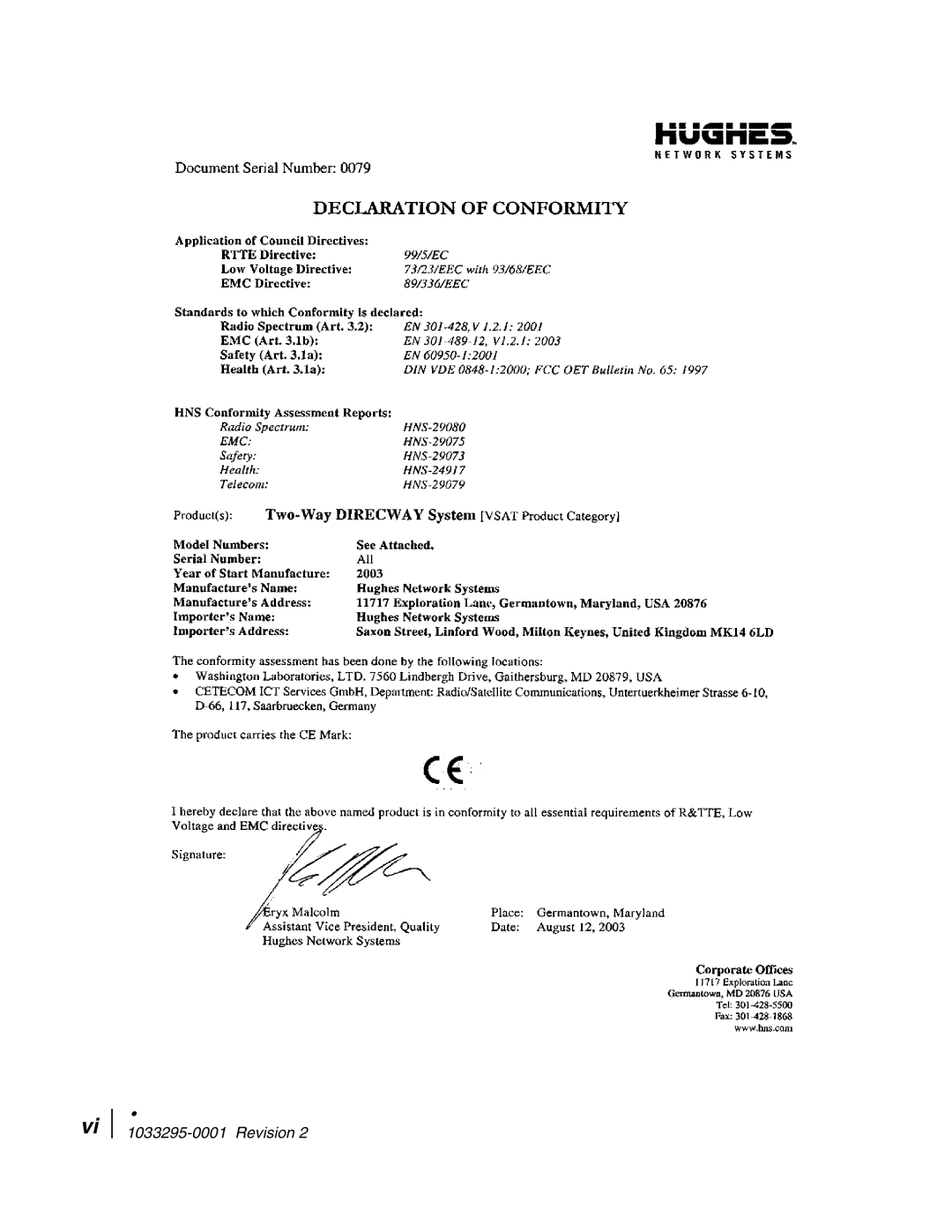 Hughes DW6000 manual Revision 