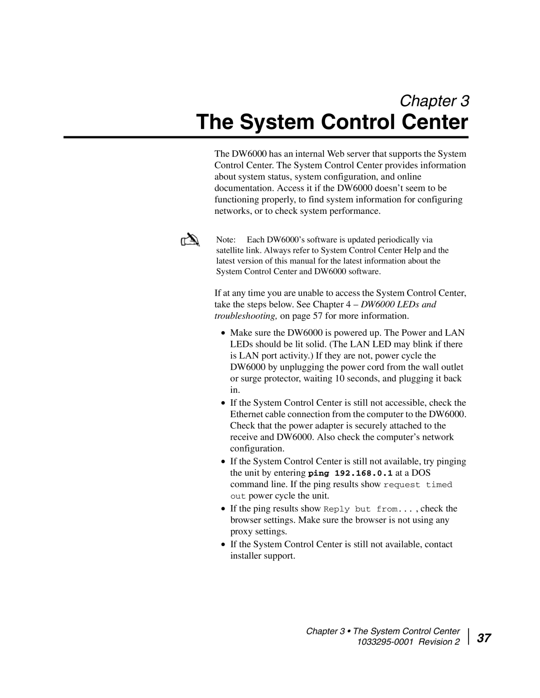 Hughes DW6000 manual System Control Center 