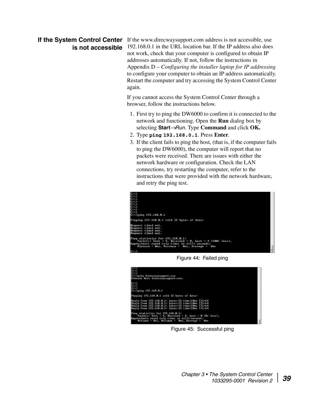 Hughes DW6000 manual If the System Control Center is not accessible, Failed ping 