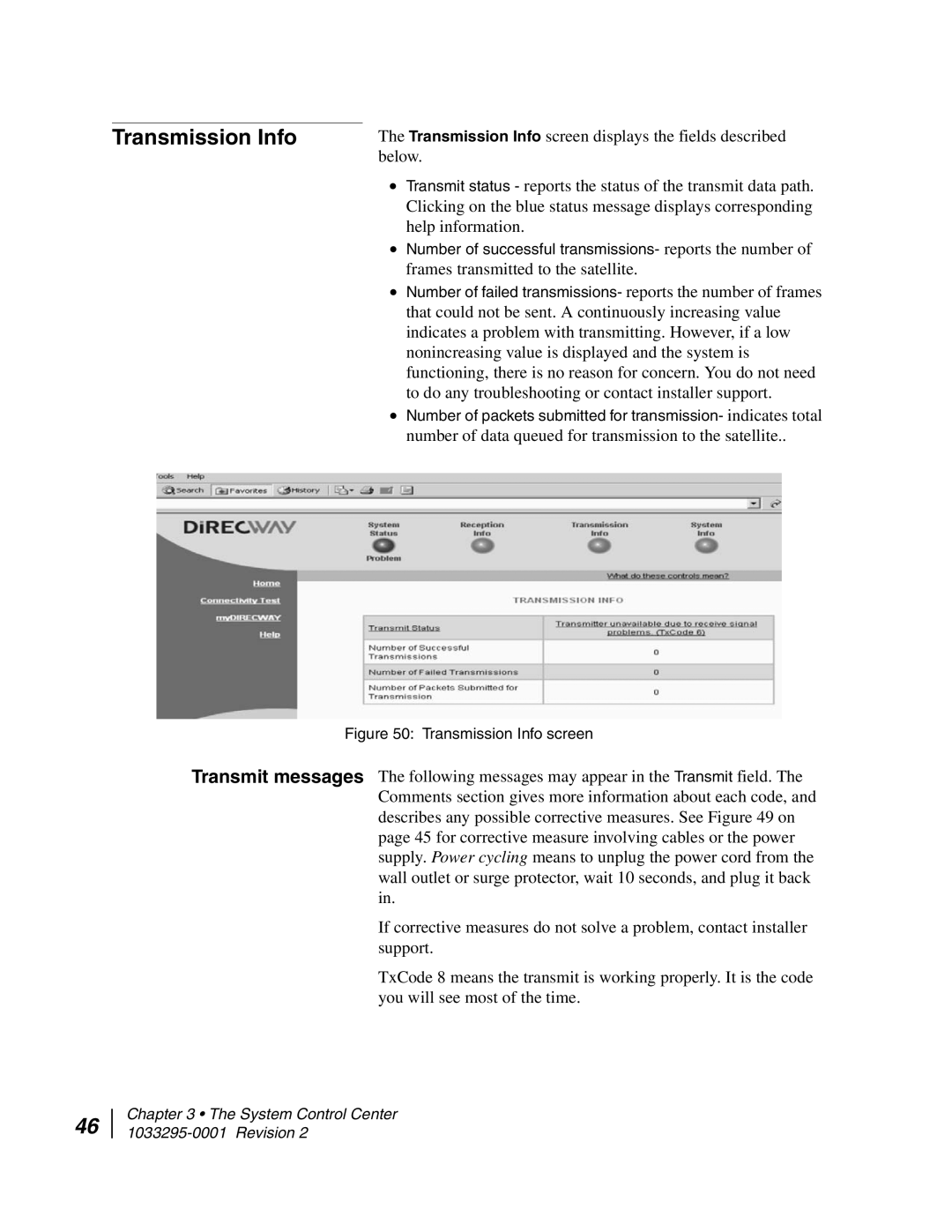 Hughes DW6000 manual Transmission Info screen 