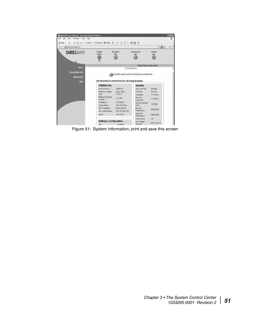 Hughes DW6000 manual System Information print and save this screen 