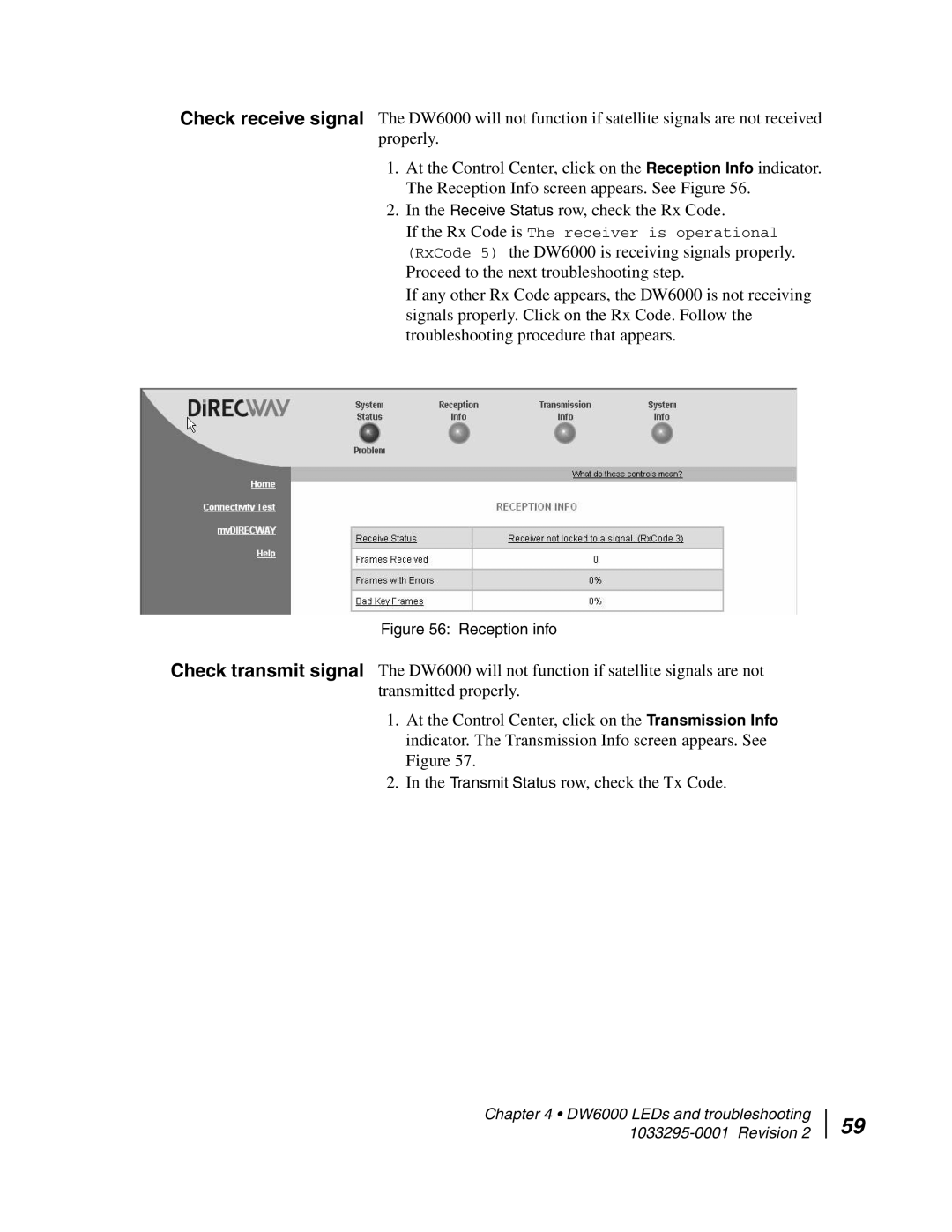 Hughes DW6000 manual Reception info 