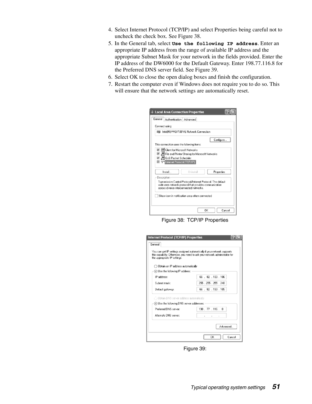 Hughes DW6000 manual Typical operating system settings 