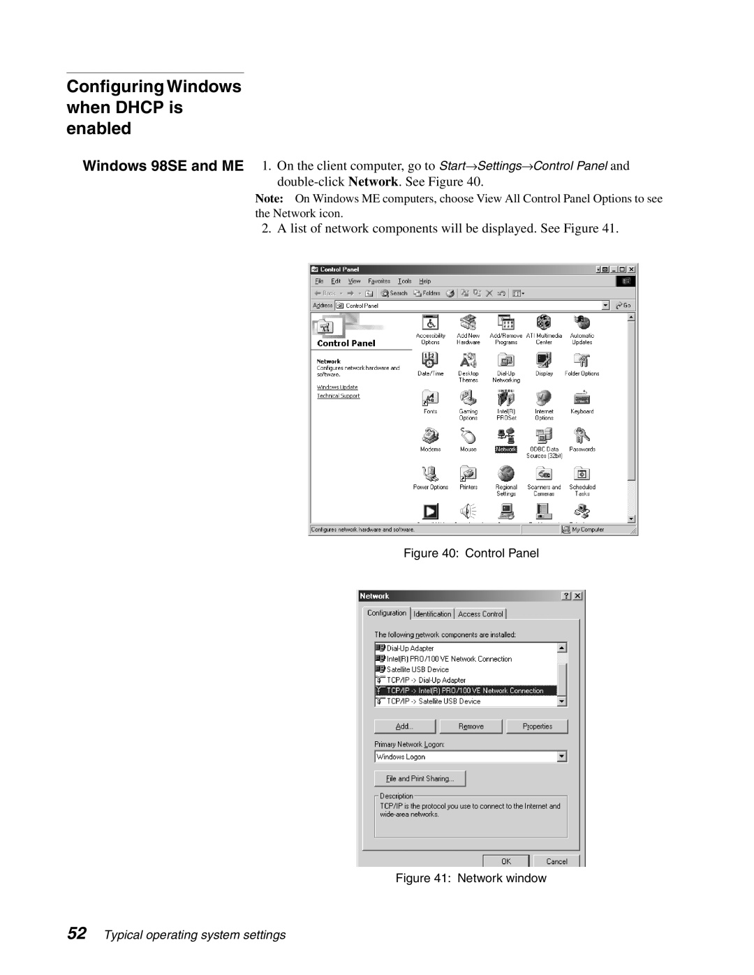 Hughes DW6000 manual Configuring Windows when Dhcp is enabled, Control Panel 