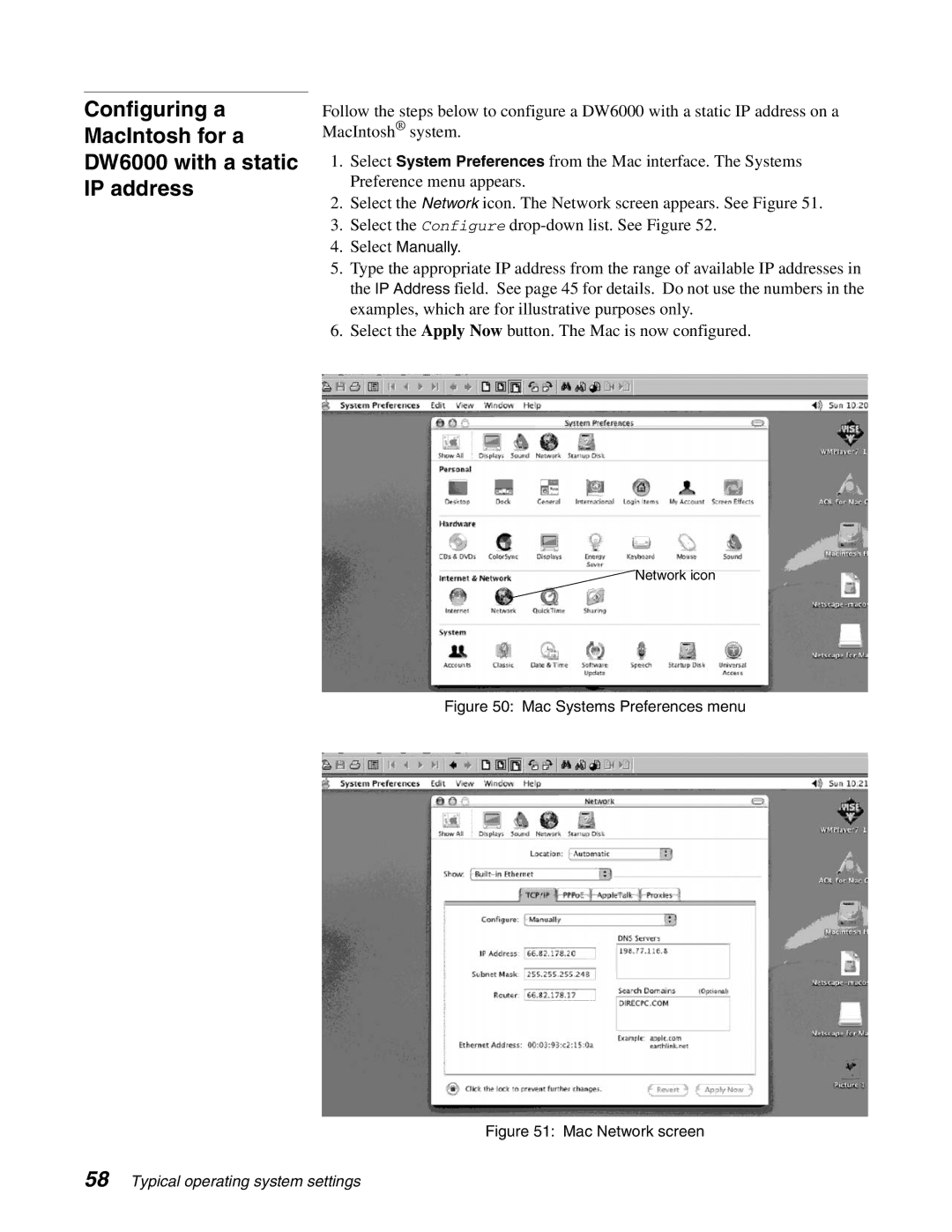 Hughes DW6000 manual Mac Systems Preferences menu 