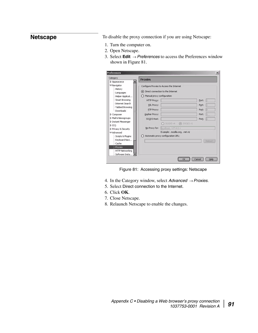 Hughes HN7700S manual Accessing proxy settings Netscape 