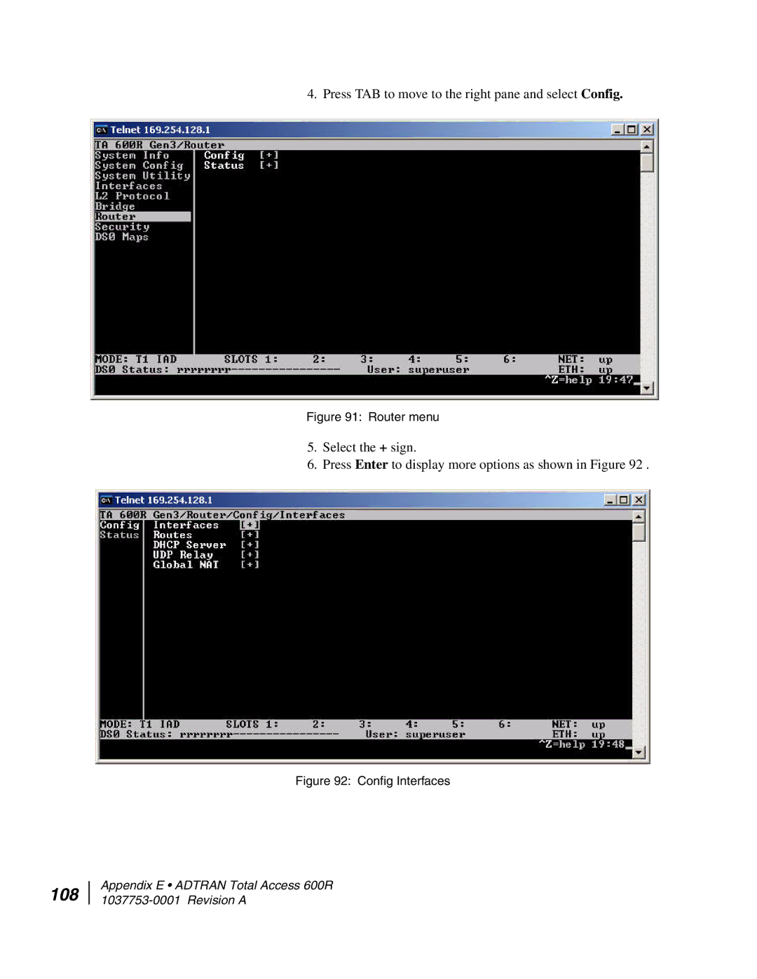 Hughes HN7700S manual 108, Router menu 