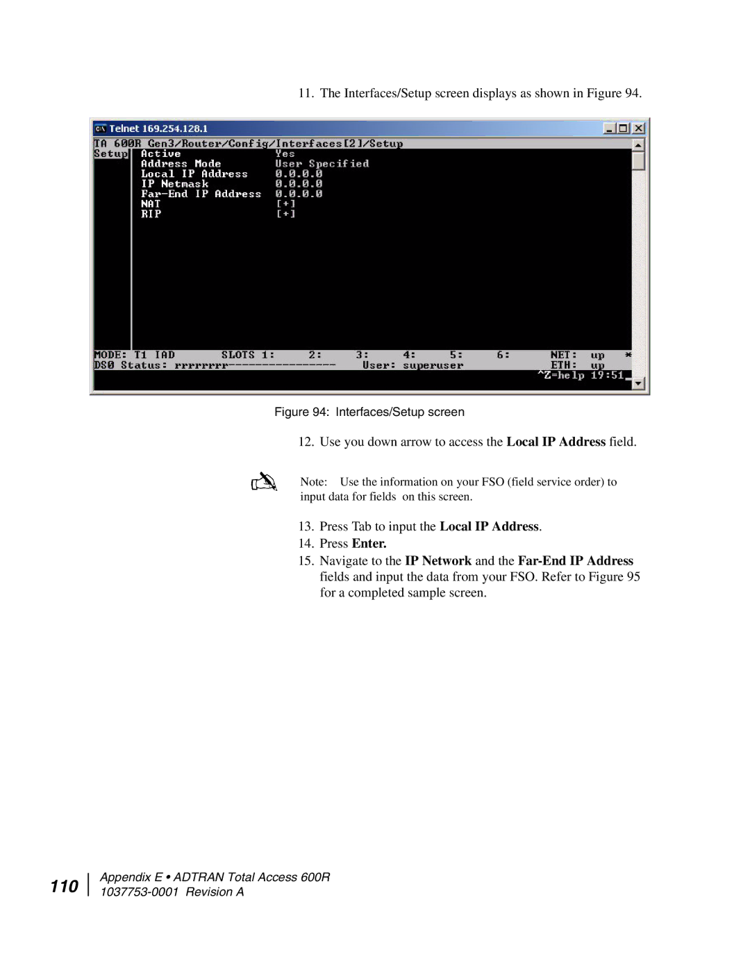 Hughes HN7700S manual 110, Interfaces/Setup screen 