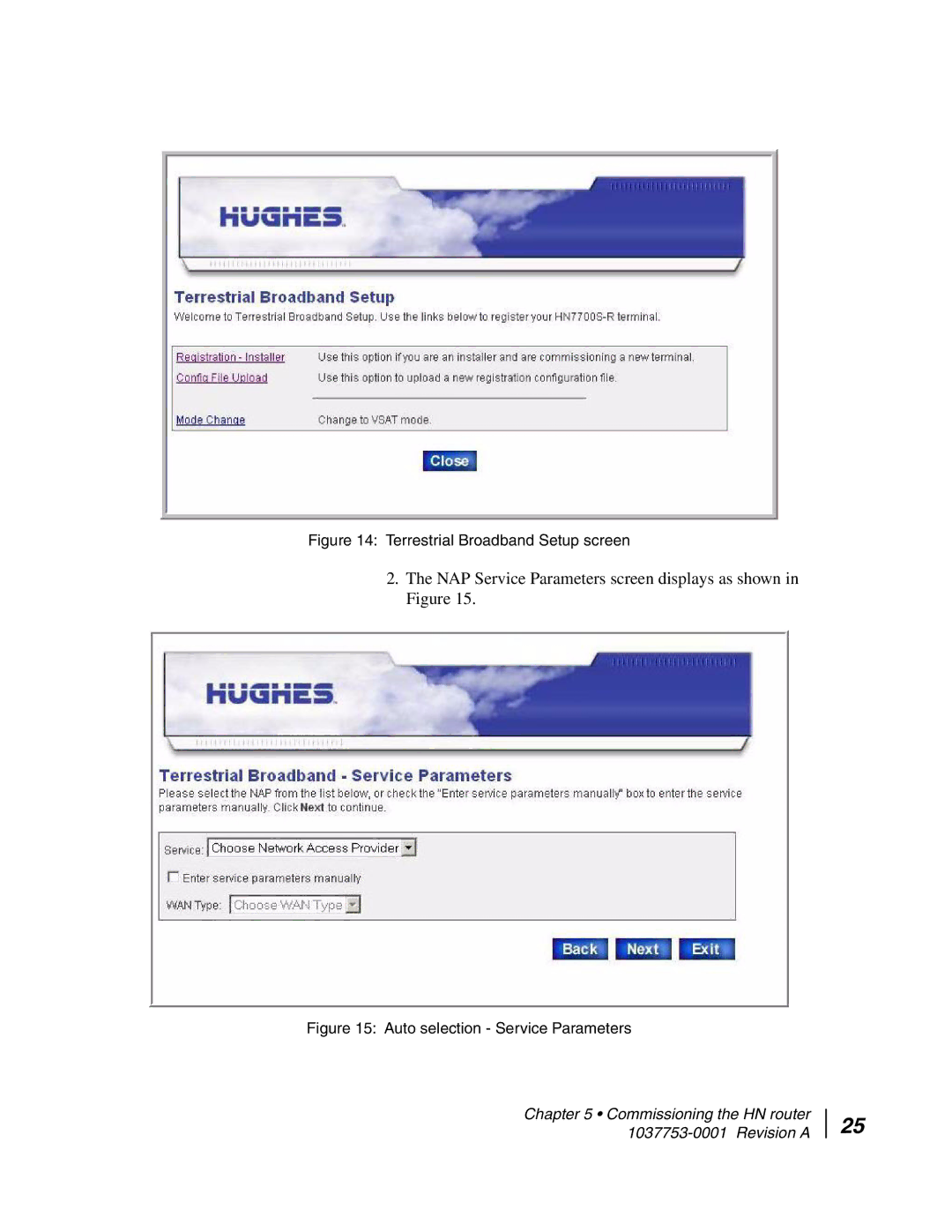 Hughes HN7700S manual NAP Service Parameters screen displays as shown in Figure 