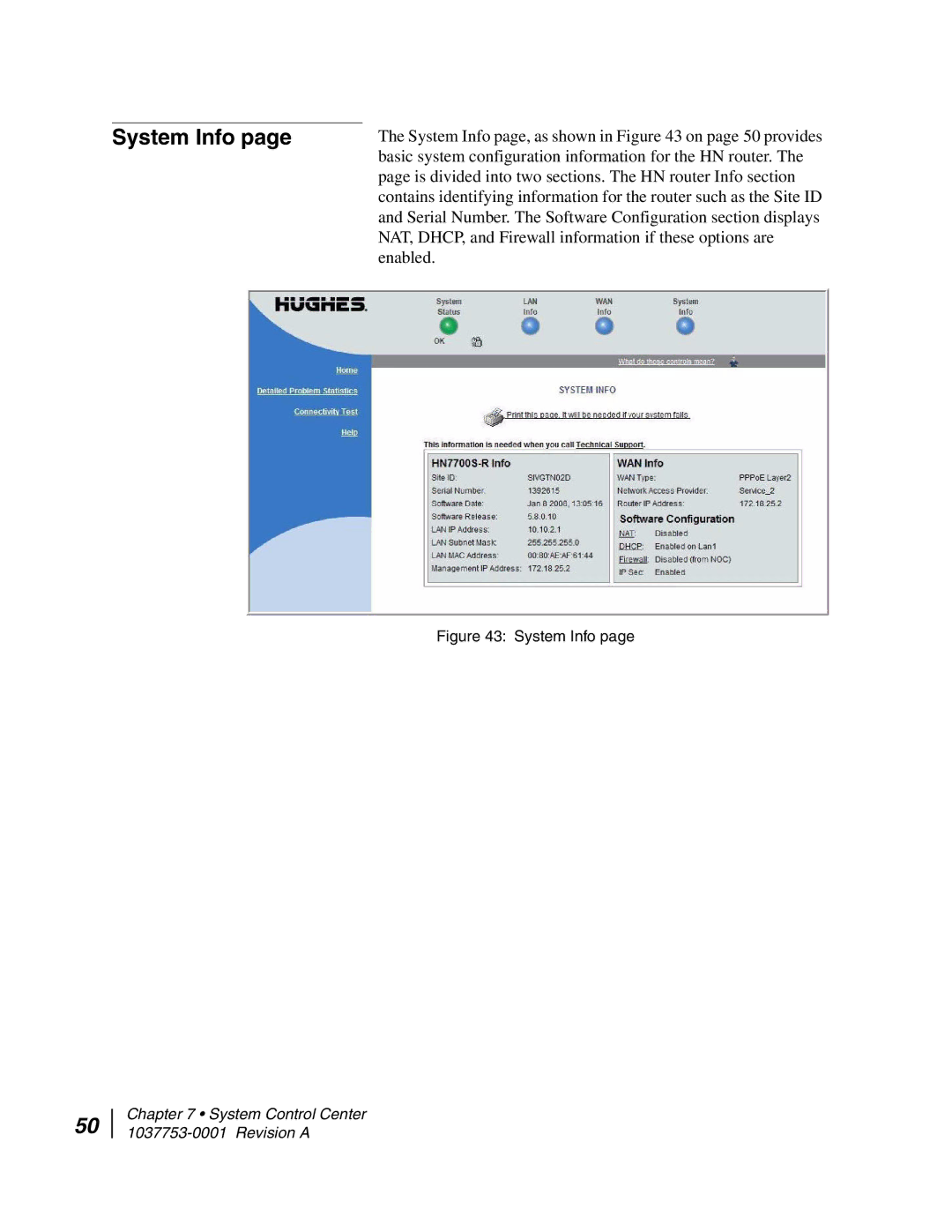 Hughes HN7700S manual System Info 