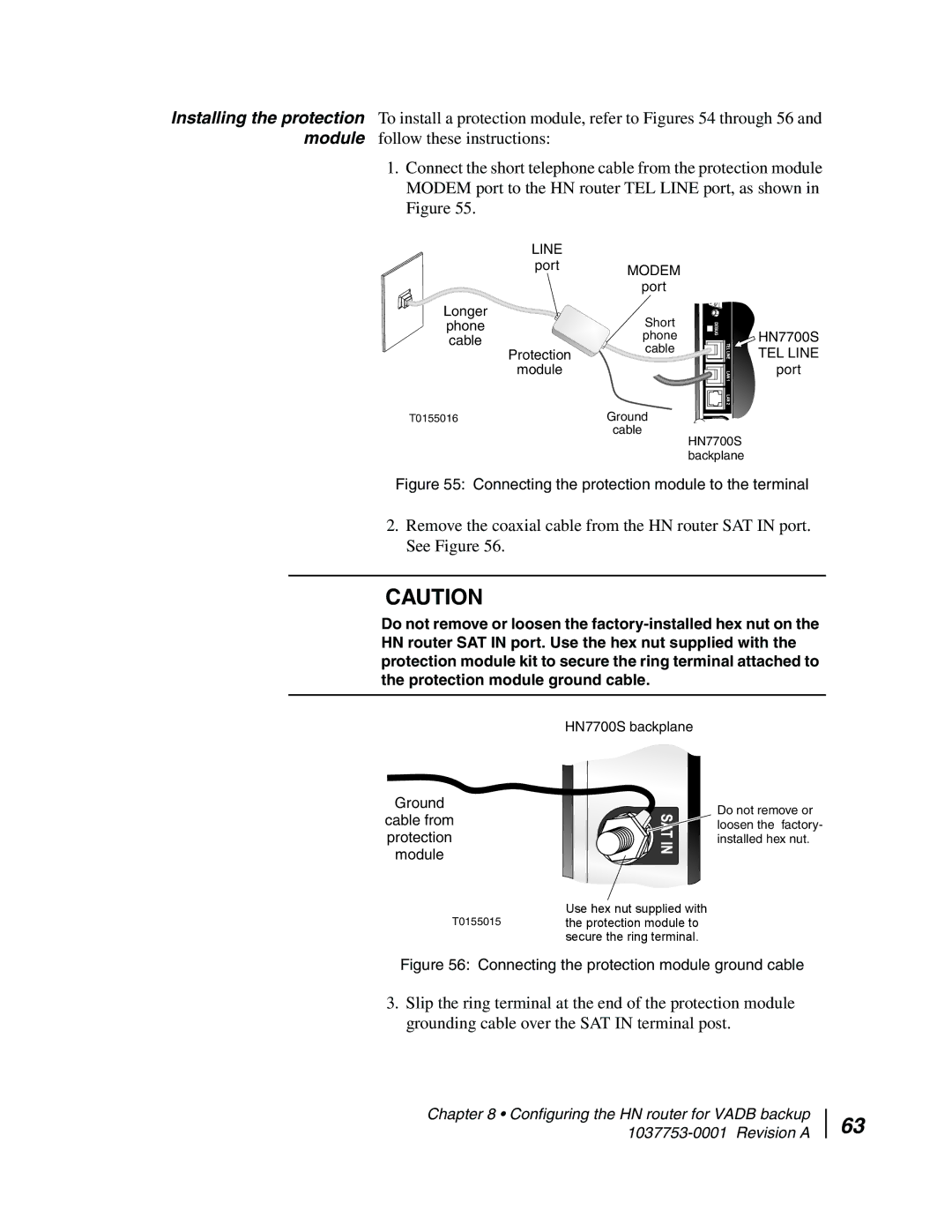 Hughes HN7700S manual Connecting the protection module to the terminal 