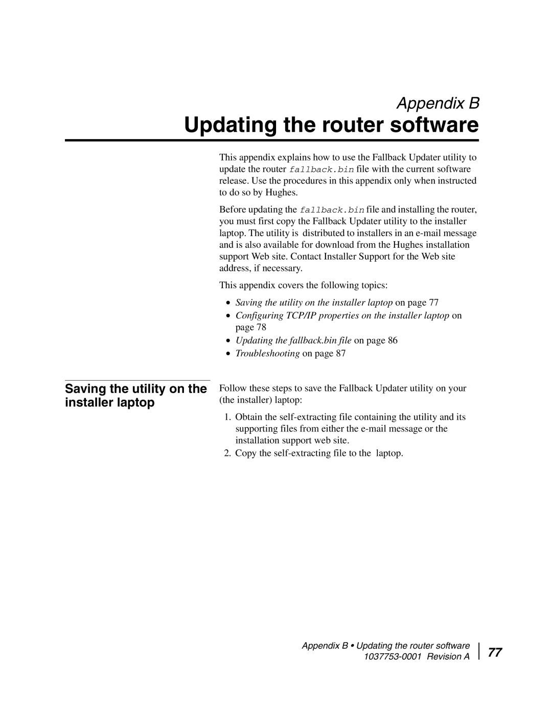 Hughes HN7700S manual Updating the router software, Saving the utility on the installer laptop 