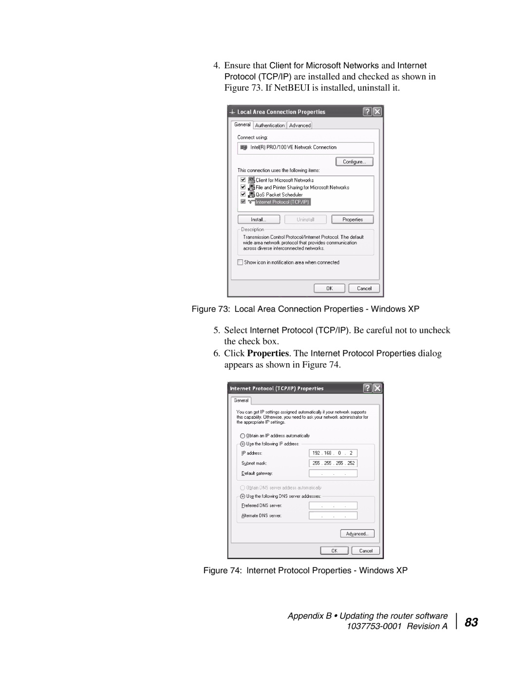 Hughes HN7700S manual Internet Protocol Properties Windows XP 