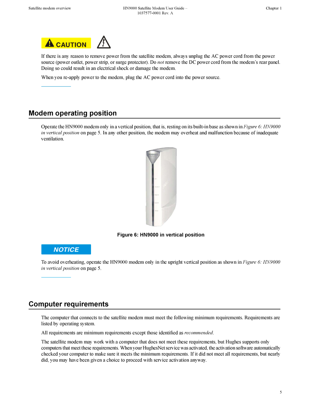 Hughes HN9000 manual Modem operating position, Computer requirements 