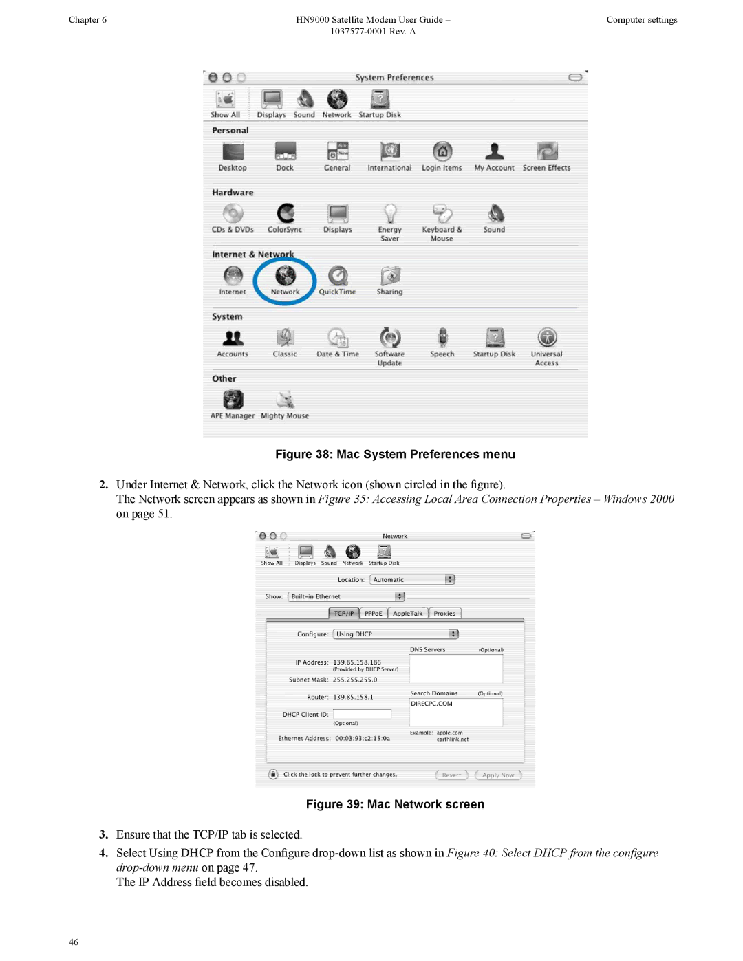 Hughes HN9000 manual Mac System Preferences menu 