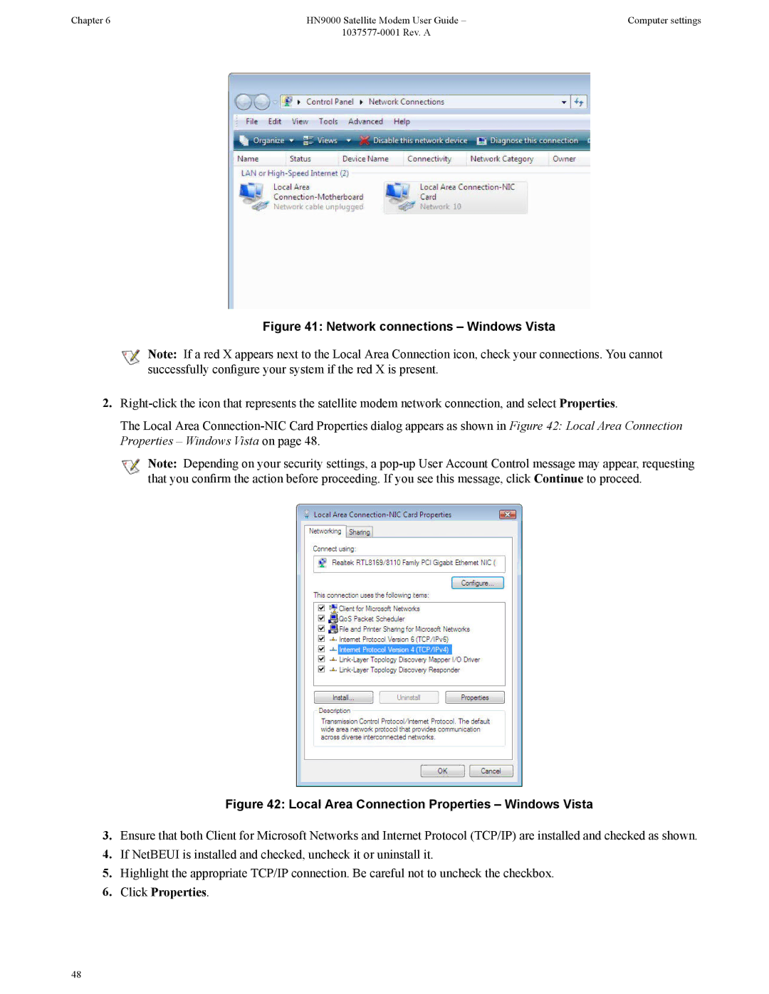 Hughes HN9000 manual Network connections Windows Vista 