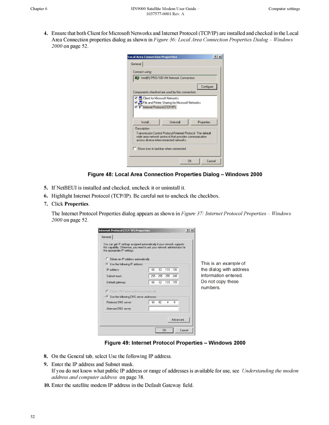 Hughes HN9000 manual Local Area Connection Properties Dialog Windows 