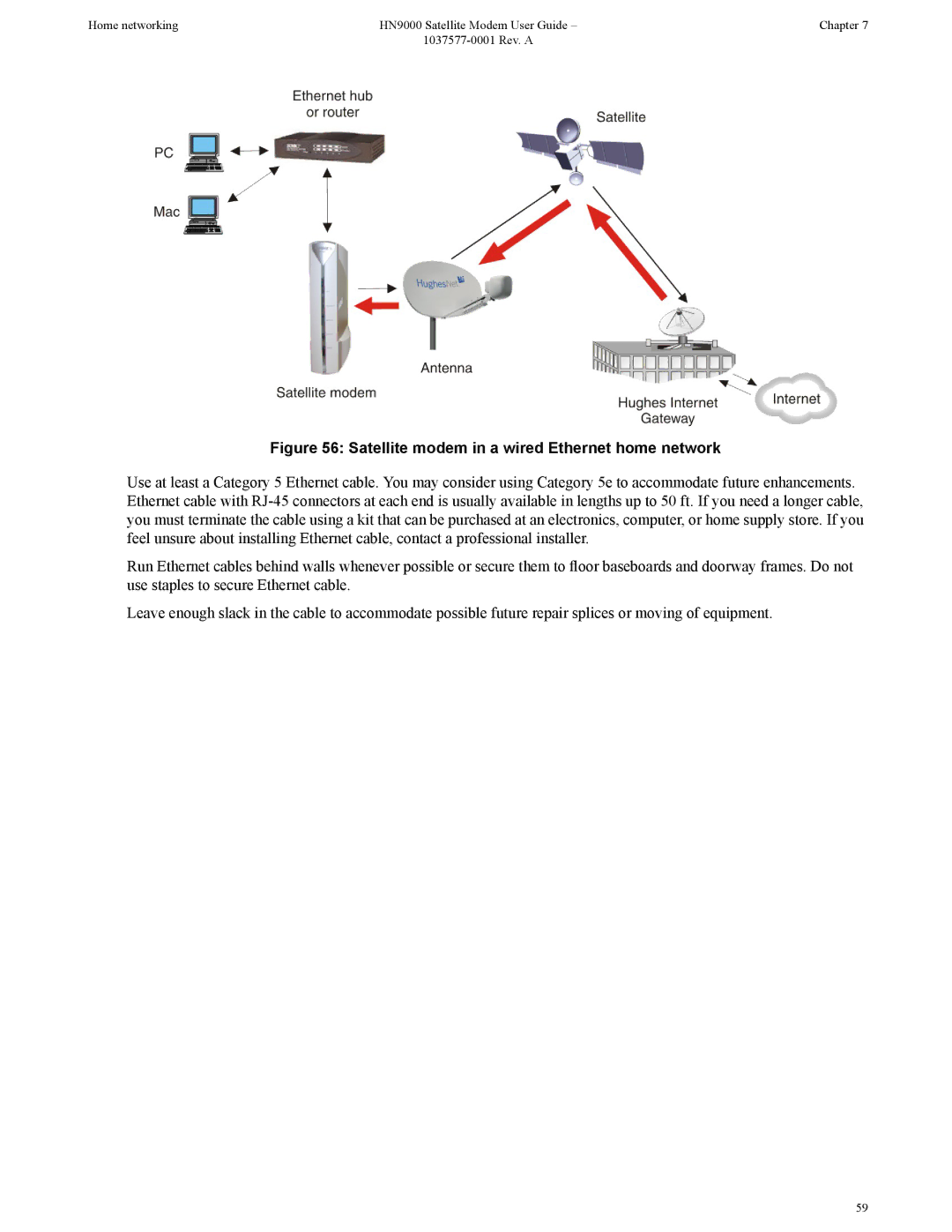 Hughes HN9000 manual Satellite modem in a wired Ethernet home network 