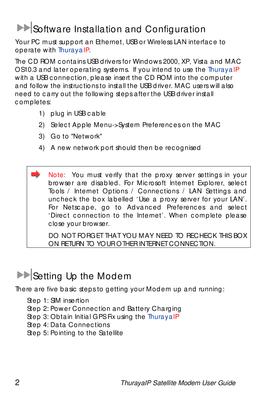 Hughes ThurayaIP warranty Software Installation and Configuration, Setting Up the Modem 