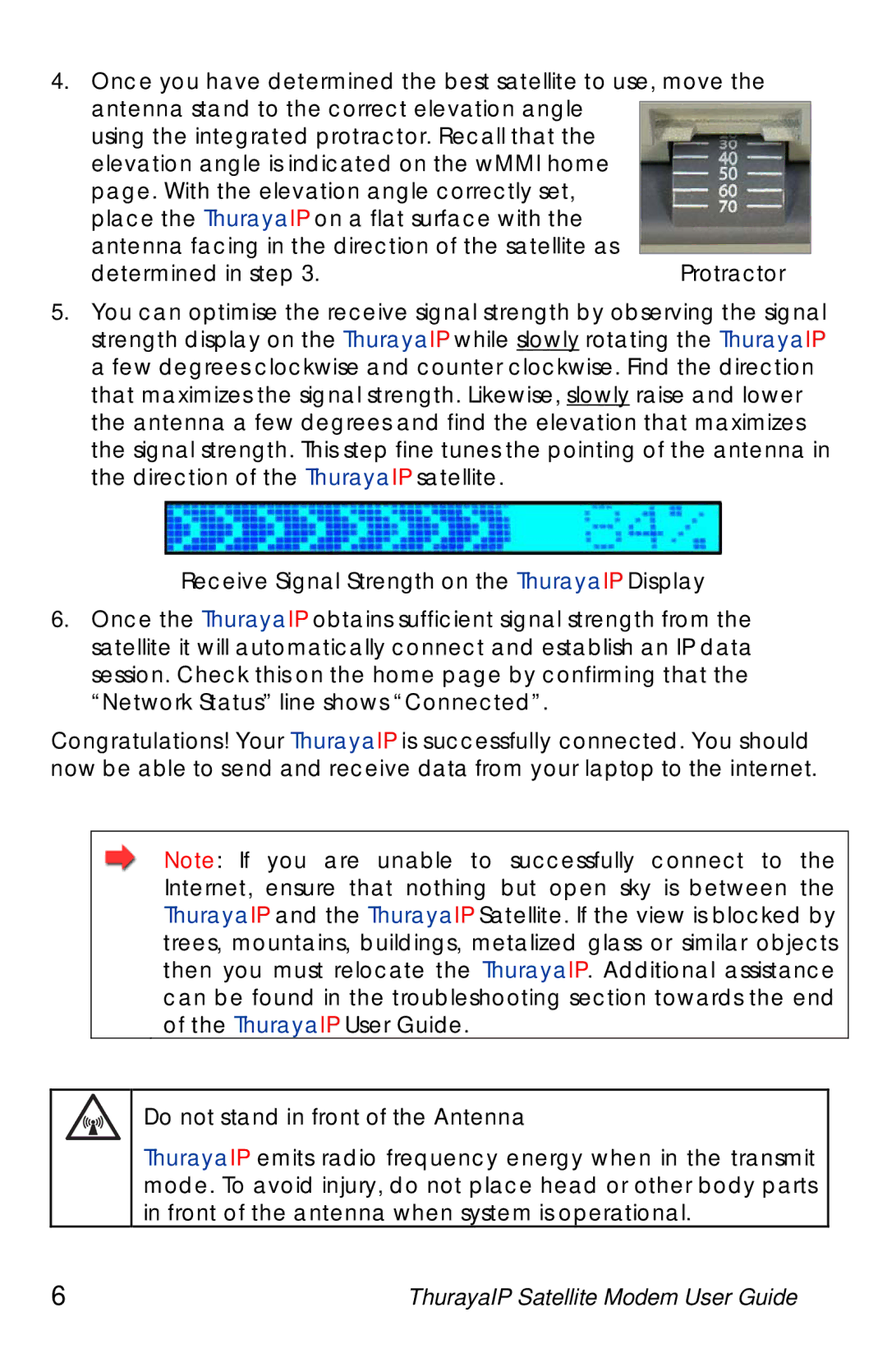 Hughes warranty Receive Signal Strength on the ThurayaIP Display 