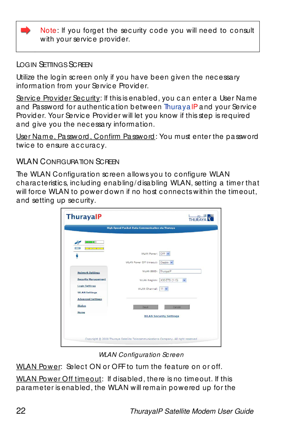 Hughes ThurayaIP warranty Wlan Configuration Screen 