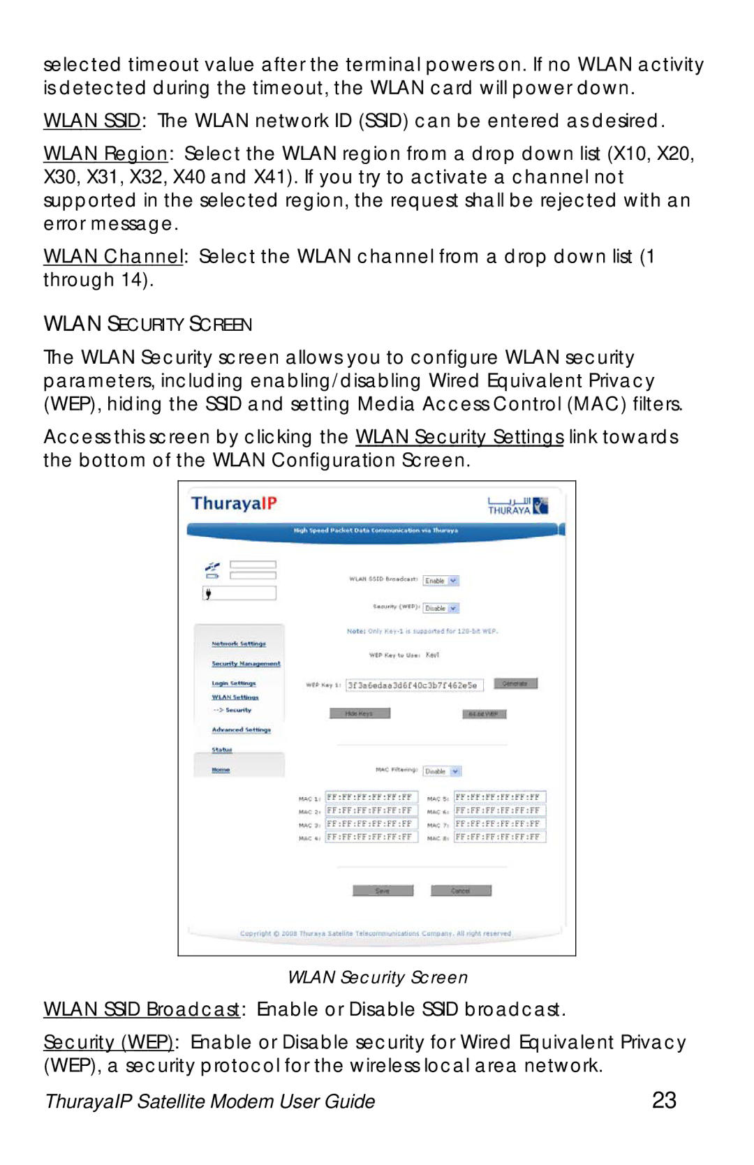 Hughes ThurayaIP warranty Wlan Security Screen 