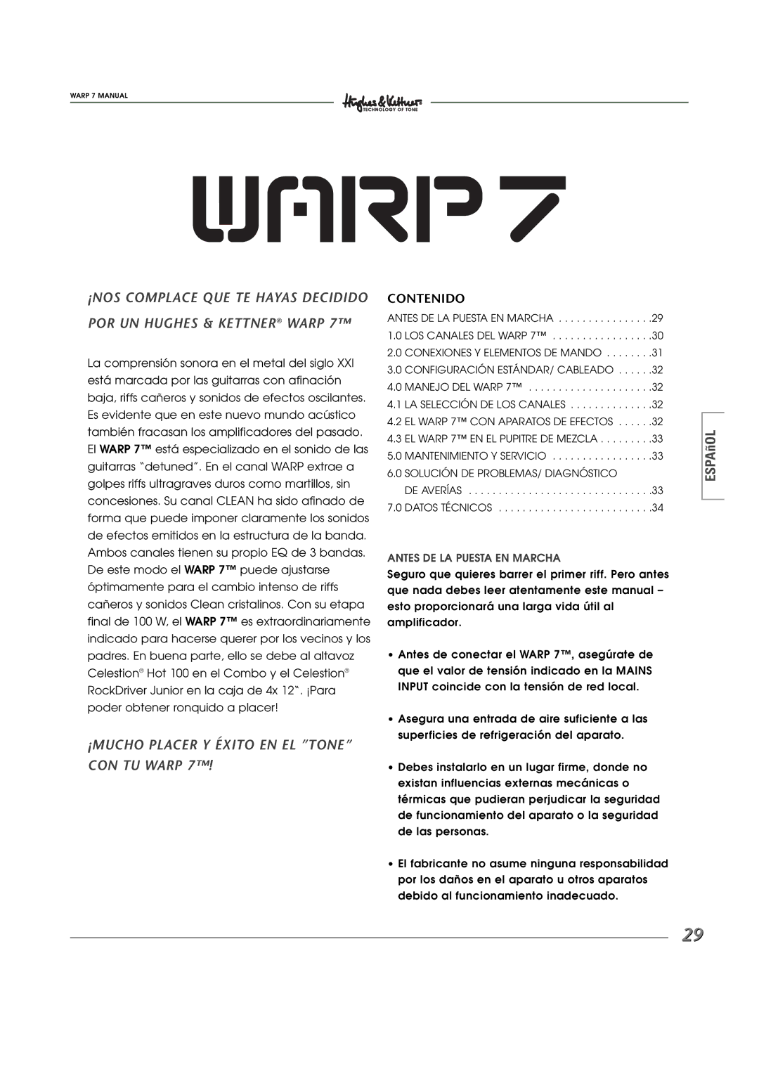 Hughes WARP7 manual Contenido, Solución DE PROBLEMAS/ Diagnóstico 