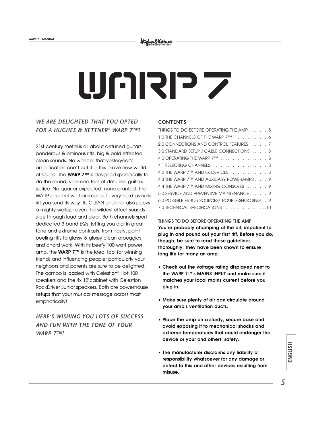 Hughes WARP7 manual HERE’S Wishing YOU Lots of Success FUN with the Tone of Your 