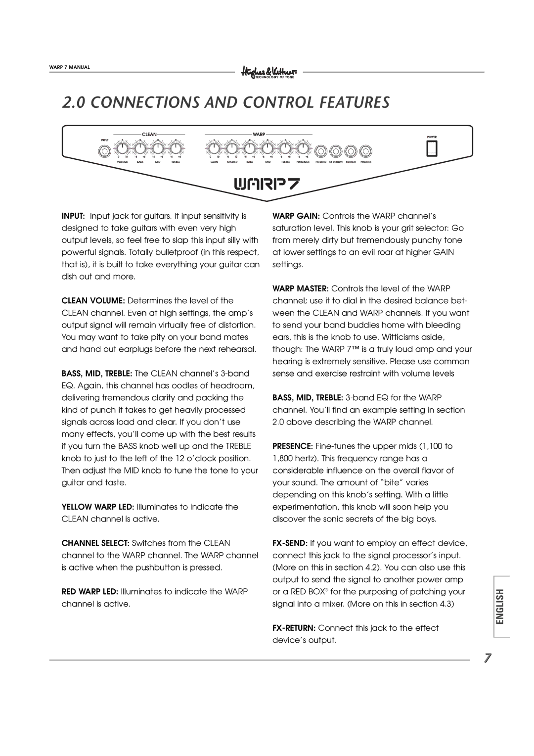 Hughes WARP7 manual Connections and Control Features 