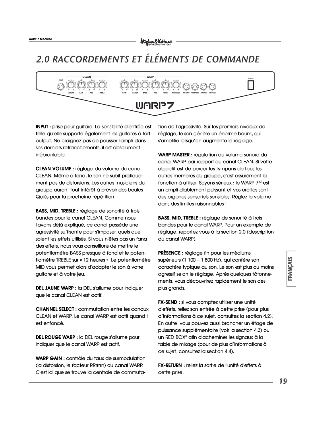 Hughes WARP7 manual Raccordements Et Éléments De Commande, Français 