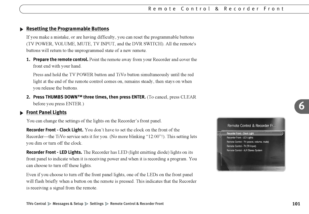 Humax 525p manual Resetting the Programmable Buttons, Front Panel Lights 