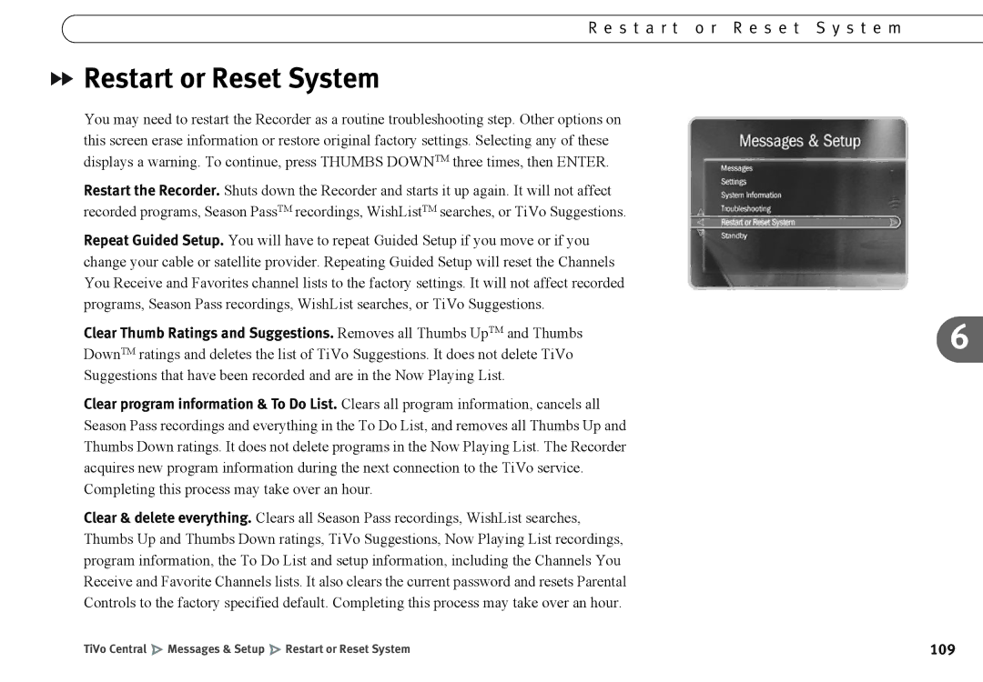 Humax 525p manual Restart or Reset System, S t a r t o r R e s e t S y s t e m 