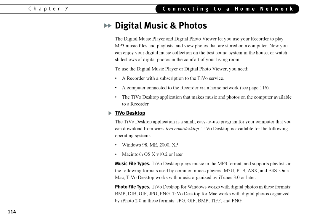 Humax 525p manual Digital Music & Photos, TiVo Desktop, 114 