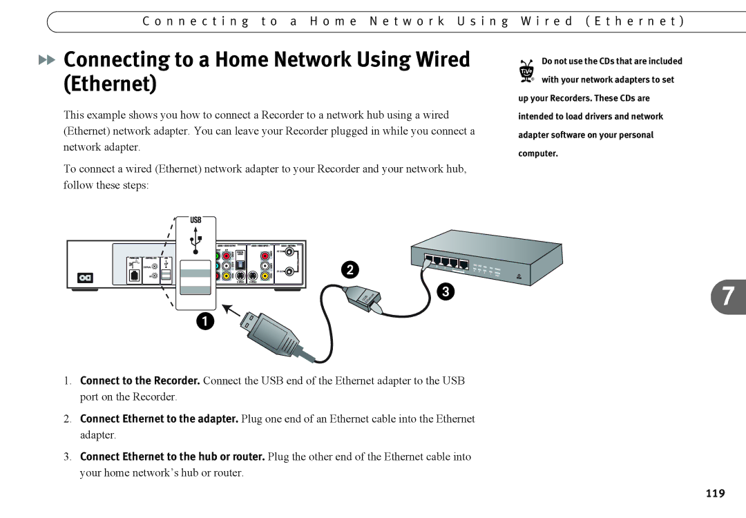 Humax 525p manual Connecting to a Home Network Using Wired Ethernet, 119 