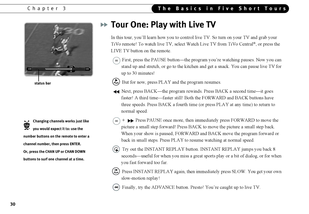 Humax 525p manual Tour One Play with Live TV, Status bar 